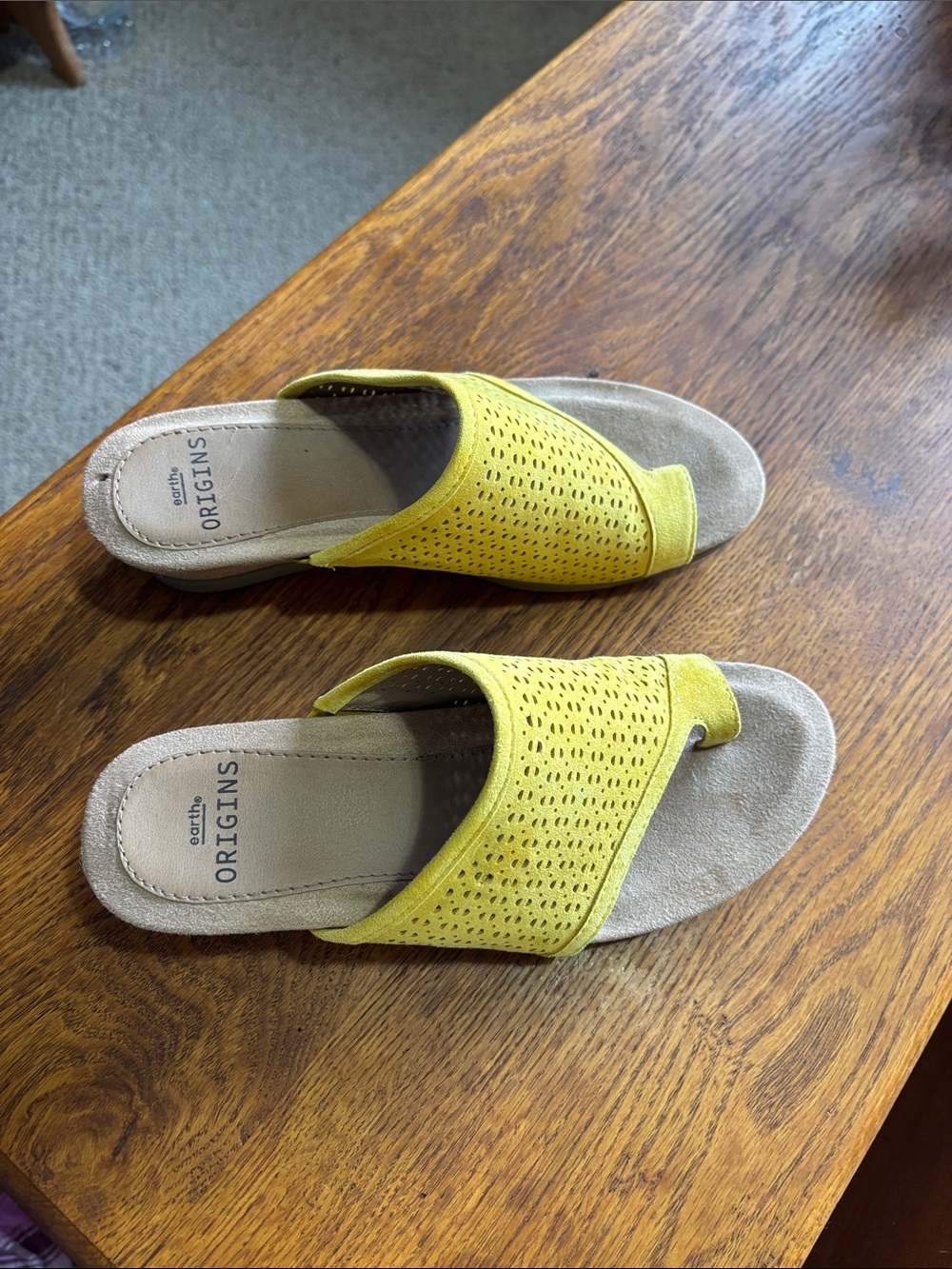 Earth Origins Yellow Perforated Slide Sandals